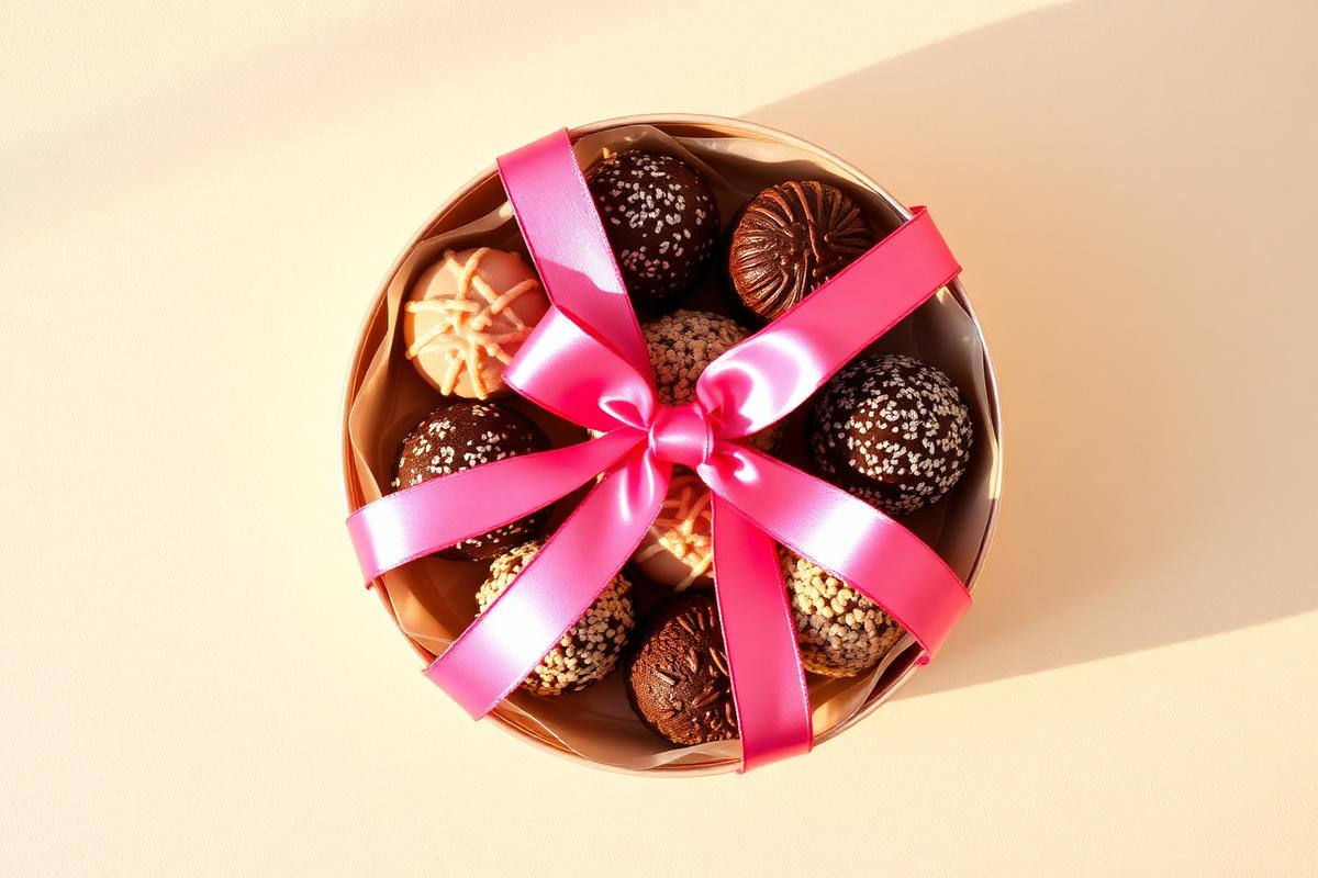 Caixa presente de brigadeiros com fita rosa